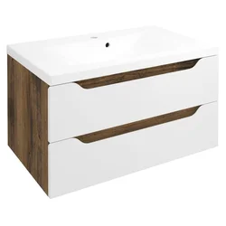 SAPHO Elegantna Kopalniška Omarica WAVE 80cm - Bela/Dub Collingwood