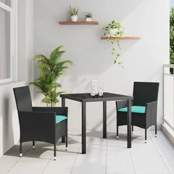Set stola i stolica s jastukom 3 pcs Crna PE ratan