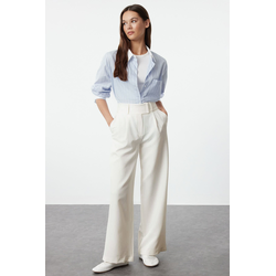 Trendyol White Waist Detailed Straight Cut Woven Trousers
