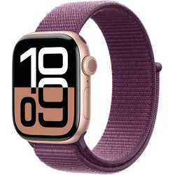 Apple Watch Series 10 [GPS 42mm case] Smartwatch with Rose Gold Aluminium Case with Plum Sport Loop. Fitness Tracker, ECG App, Always-On Retina Display, Carbon Neutral