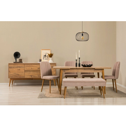HANAH HOME Vina 03 0900 Atlantic Pine Stone (Produžni trpezarijski sto, stolice i konzola set (7 komada)