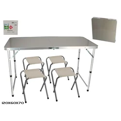 Sklopivi alu. kamp set sto i 4 stolice/ 120 x 60 x 70 cm
