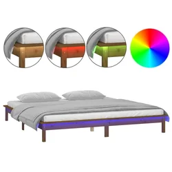 LED Okvir za krevet smeđa boja meda 140x200 cm od masivnog drva