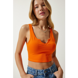 Happiness Istanbul Womens Orange Strap Crop Knitted Blouse