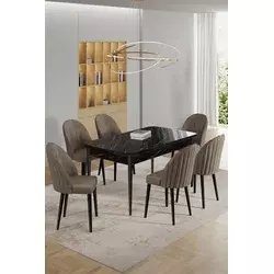 HANAH HOME Rasklopivi trpezarijski sto i stolice (7 delova) Enya Black Marble Cappuccino