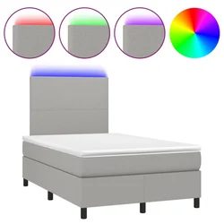 Vidaxl Box spring postelja z vzmetnico LED sv. siva 120x200 cm blago