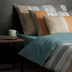 Set Posteljina od pamučnog šifona narandžasto sive pruge 200x200 cm