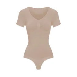 cfab Oblikovanje postave T-Shirt Bodysuit Sculpting Shapewear mit String bež