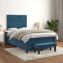 Greatstore Box spring postelja z vzmetnico temno modra 120x200 cm žamet