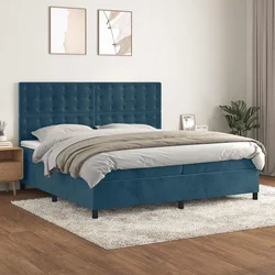 Greatstore Box spring postelja z vzmetnico temno modra 200x200 cm žamet