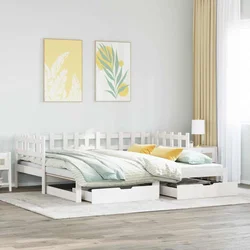 vidaXL Izvlečna dnevna postelja s predali brez vzmetnice bela 90x190cm