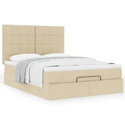 Otomanski krevet s madracem krem 140x200 cm tkanine
