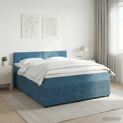 vidaXL Postelja boxspring z vzmetnico Temno modra 180 x 200 cm Žamet