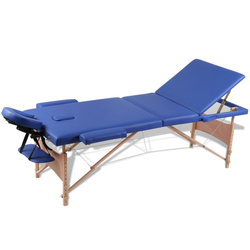 VIDAXL modra zložljiva masažna miza s 3 območji in lesenim okvirjem