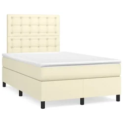 Vidaxl Box spring postelja z vzmetnico krem 120x200 cm umetno usnje
