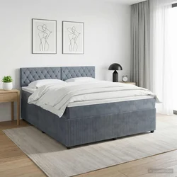 Boxspring krevet s madracem Tamnosiva 140 x 190 cm Baršun Plava 190 x 140 x 88 cm