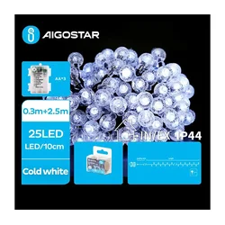 Aigostar - LED spoljna girlanda 25xLED/3xAA/8 funkcija 2,8 m IP44 hladna bela