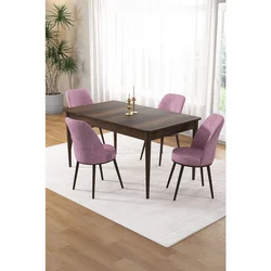 Hanah Home trpezarijski set Pir, sto i 4 stolice, ploča u dekoru drveta Baroque, roze tkanina Babyface