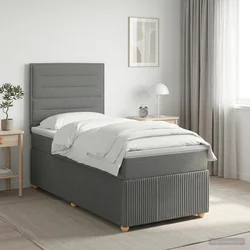 vidaXL Postelja boxspring z vzmetnico Temno siva 90 x 200 cm Blago