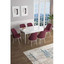 Hanah Home Set Trpezarijski sto i 6 stolica Han, Bordo-beli