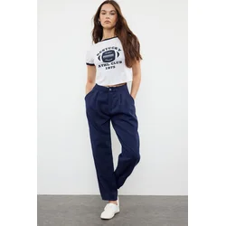 Trendyol Navy Blue Stitching Detailed High Waist Balloon Jeans with Elastic Waist