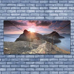 tulup.si Slika na steklu Mountain west cliff pot 140x70 cm 2 obešalnika