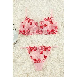 Trendyol Curve Red Embroidered Lace Rope Strapless Knitted Plus Size Lingerie Set