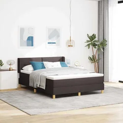 vidaXL Postelja z vzmetnico z vzglavjem Temno rjava 200 x 140 cm blago