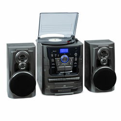 Auna 388 Franklin DAB+, stereo sistem, gramofon, predvajalnik 3 CD-jev, BT, predvajalnik kaset, AUX, vhod USB (MG-HF-632P DAB BK)