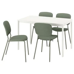 VIHALS / VIHALS Sto i 4 stolice, bela/zelena Tibbleby sivozelena, 84/120x74 cm