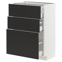 METOD / MAXIMERA Podni element s 3 fioke, bela/Nickebo boja antracita, mat, 60x37 cm