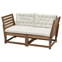 NÄMMARÖ Modularna sofa dvosed, spolja, rukohvati svetlosmeđe bajcovano/Kuddarna svetla sivobež