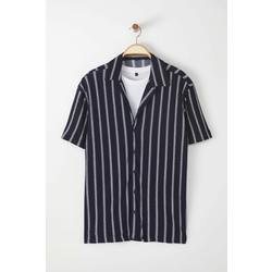 Trendyol Navy Blue Regular Fit Short Sleeve Blouse Striped Loose Loose Summer Shirt