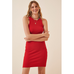 Happiness Istanbul Womens Red Ribbed Summer Mini Knitted Dress