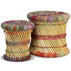 Stolci od bambusa sa chindi detaljima 2 kom višebojni
