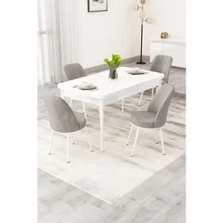 Hanah Home trpezarijski set Rax, sto na razvlačenje i 4 stolice, bela ploča, siva tkanina Babyface