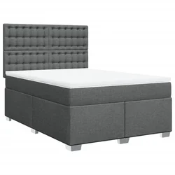 Vidaxl Box spring postelja z vzmetnico temno siva 140x200 cm blago