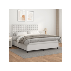 Den Box spring postelja z vzmetnico bela 180x200 cm umetno usnje