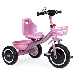 ECOTOYS Tricikl sa neklizajućim rukohvatima, zvoncem i korpom, Roze