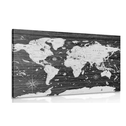 Slika črnobel zemljevidi na leseni podlagi - 30x20