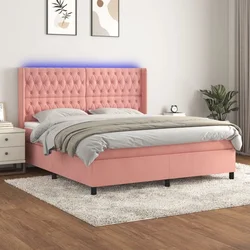 Greatstore Box spring postelja z vzmetnico LED roza 180x200 cm žamet