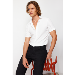 Trendyol White Regular Fit Short Sleeve Summer Textured Knitted Shirt