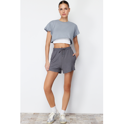 Trendyol Anthracite Elastic Waist Basic Soft Buttoned Knitted Shorts & Bermuda