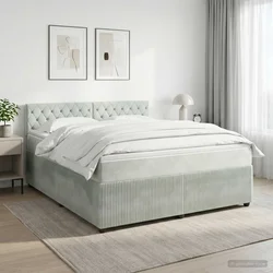 Boxspring krevet s madracem Svjetlosiva 160 x 200 cm Baršun Zelena