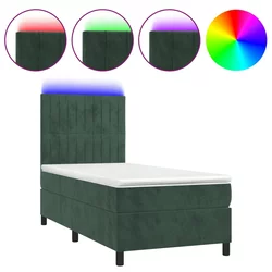 Krevet box spring s madracem LED tamnozeleni 80 x 200 cm baršun