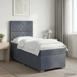 vidaXL Postelja boxspring z vzmetnico Temno siva 80 x 200 cm Žamet