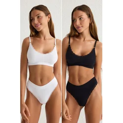 Trendyol Black White 2 Pack Seamless Lace Detail Thong Knitted Panties