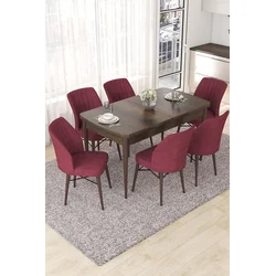Hanah Home Set Trpezarijski sto i 6 stolica Nef, Bordo-braon