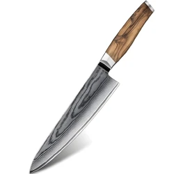 Damaskasti kuhinjski nož ZE-37557 - Chef / Smeđa KP37557