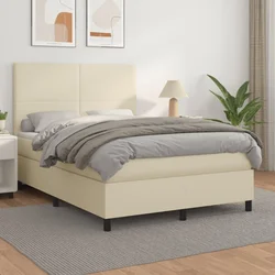Greatstore Box spring postelja z vzmetnico krem 140x190 cm umetno usnje